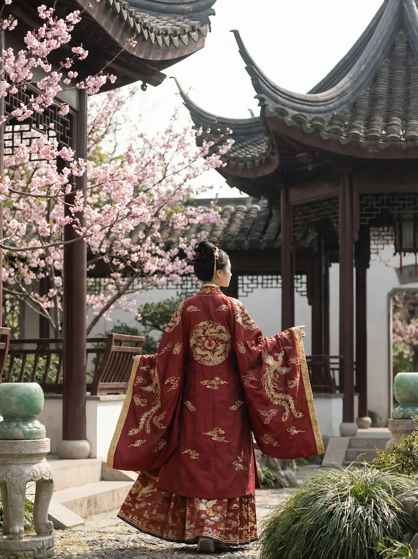 草蜢www 明制汉服红色凤凰刺绣